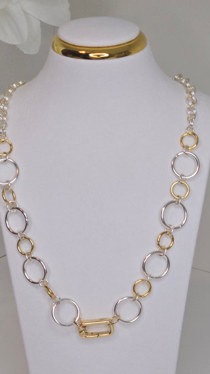 Golden Silver Chain Necklace with silver-tone links and gold-tone toggle closure, view 7