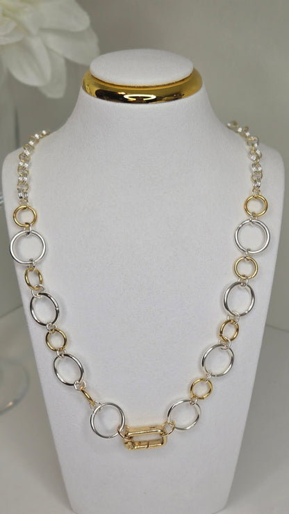 Golden Silver Chain Necklace with silver-tone links and gold-tone toggle closure, view 6