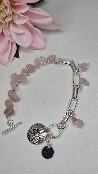 Blush Serenity Bracelet with rose-toned stones and silver links, view 7