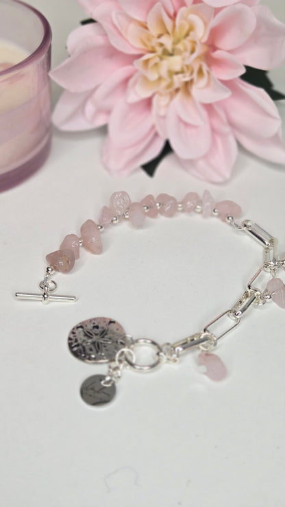 Blush Serenity Bracelet with rose-toned stones and silver links, view 3