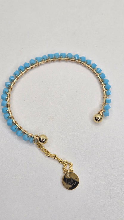 Aura Beaded Bracelet Collection, open cuff bracelets wrapped in colored beads, view 2