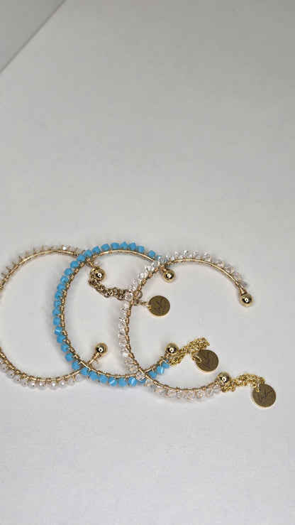 Aura Beaded Bracelet Collection, open cuff bracelets wrapped in colored beads, view 22