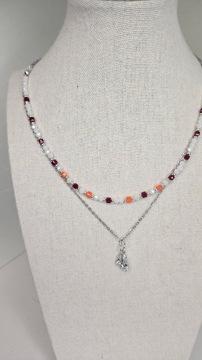 Aurora Layers Necklace with silver chain, colorful beads and sparkling pendant, view 10