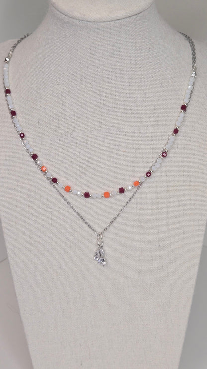 Aurora Layers Necklace with silver chain, colorful beads and sparkling pendant, view 8