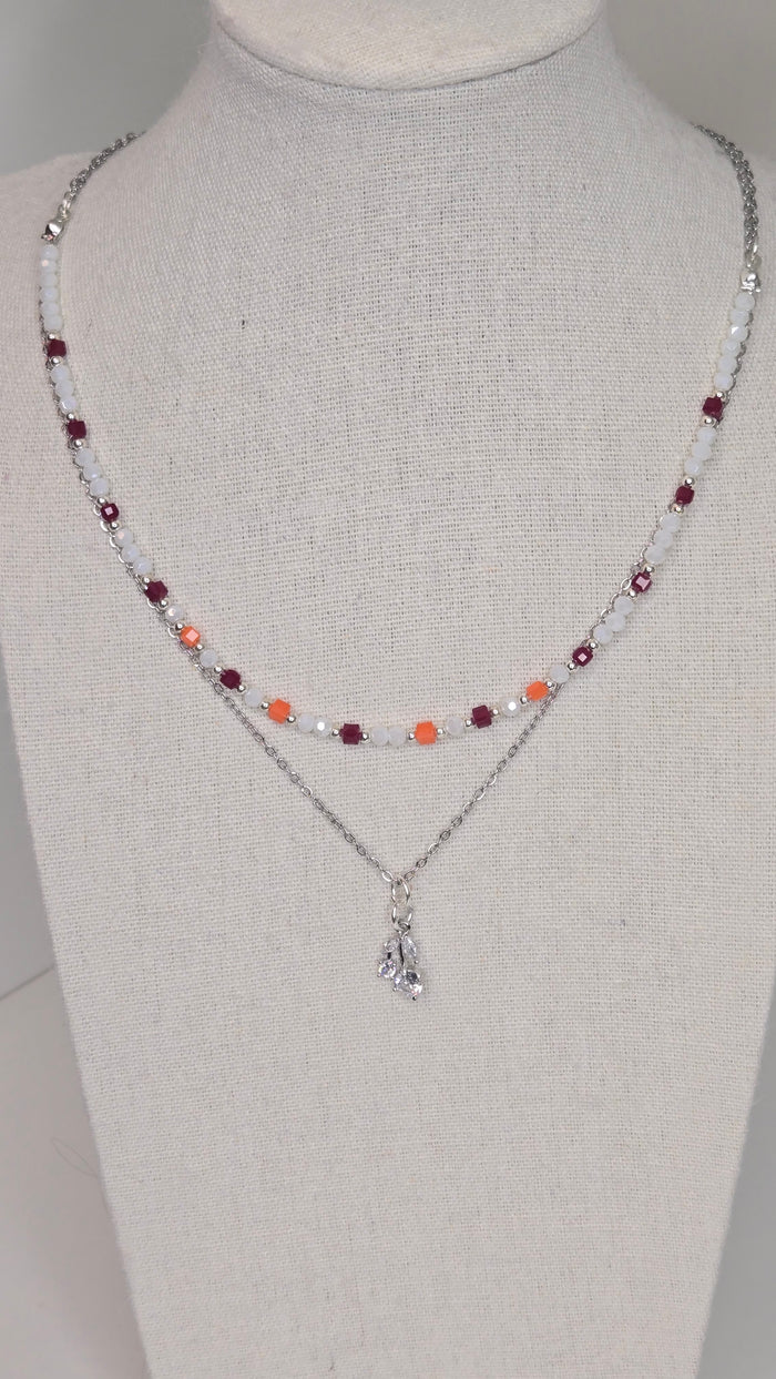 Aurora Layers Necklace with silver chain, colorful beads and sparkling pendant