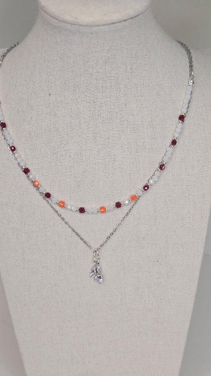 Aurora Layers Necklace with silver chain, colorful beads and sparkling pendant, view 7