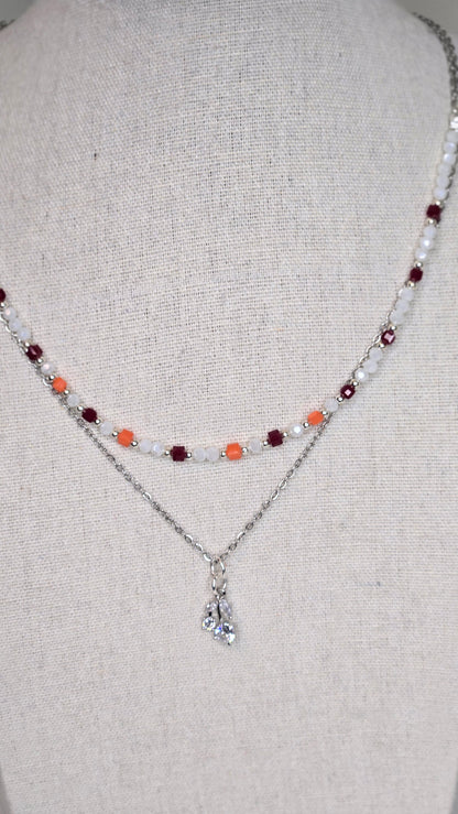 Aurora Layers Necklace with silver chain, colorful beads and sparkling pendant, view 6