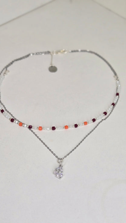 Aurora Layers Necklace with silver chain, colorful beads and sparkling pendant, view 5
