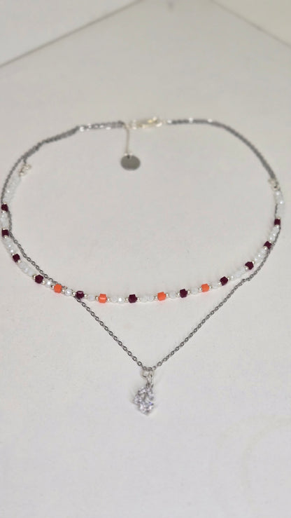 Aurora Layers Necklace with silver chain, colorful beads and sparkling pendant, view 4