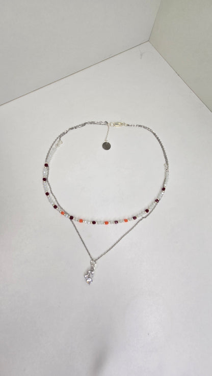 Aurora Layers Necklace with silver chain, colorful beads and sparkling pendant, view 3