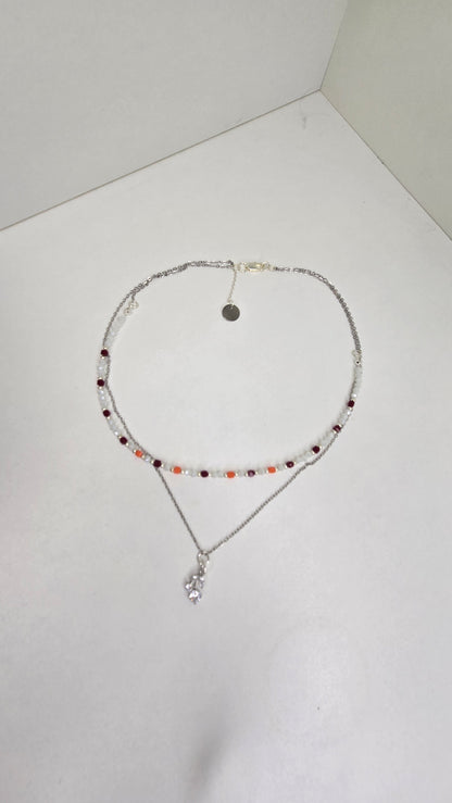 Aurora Layers Necklace with silver chain, colorful beads and sparkling pendant, view 2