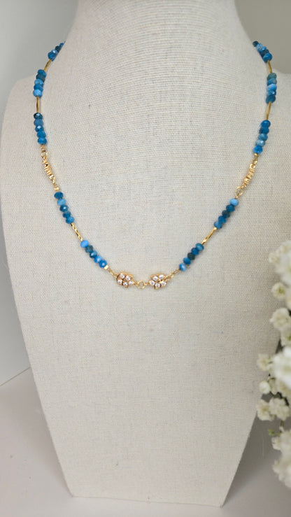 Ocean Apatite Necklace with blue apatite stones, gold-tone details and cubic zirconia, view 3