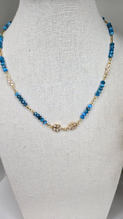 Ocean Apatite Necklace with blue apatite stones, gold-tone details and cubic zirconia, view 4