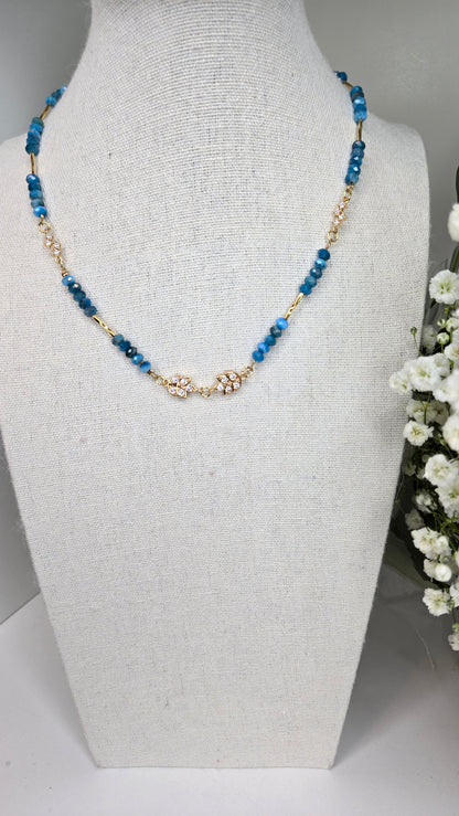 Ocean Apatite Necklace with blue apatite stones, gold-tone details and cubic zirconia, view 5