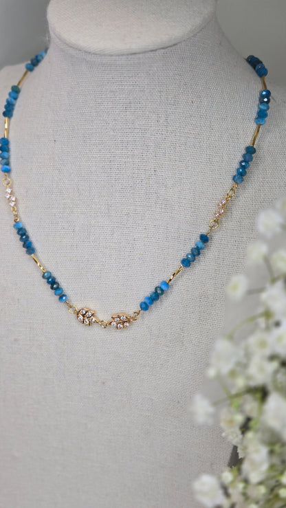 Ocean Apatite Necklace with blue apatite stones, gold-tone details and cubic zirconia, view 6