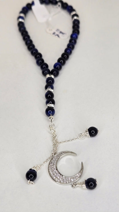 Royal Tiger Stone Tasbih with glossy tiger eye beads and metallic details, view 4