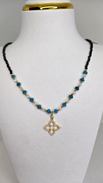 Azure Bloom Necklace with blue apatite stones, zircon accents and a zircon-studded pendant, view 6