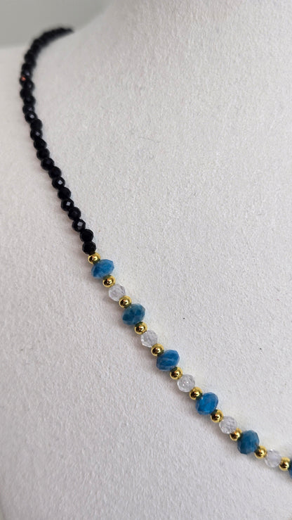 Azure Bloom Necklace with blue apatite stones, zircon accents and a zircon-studded pendant, view 5
