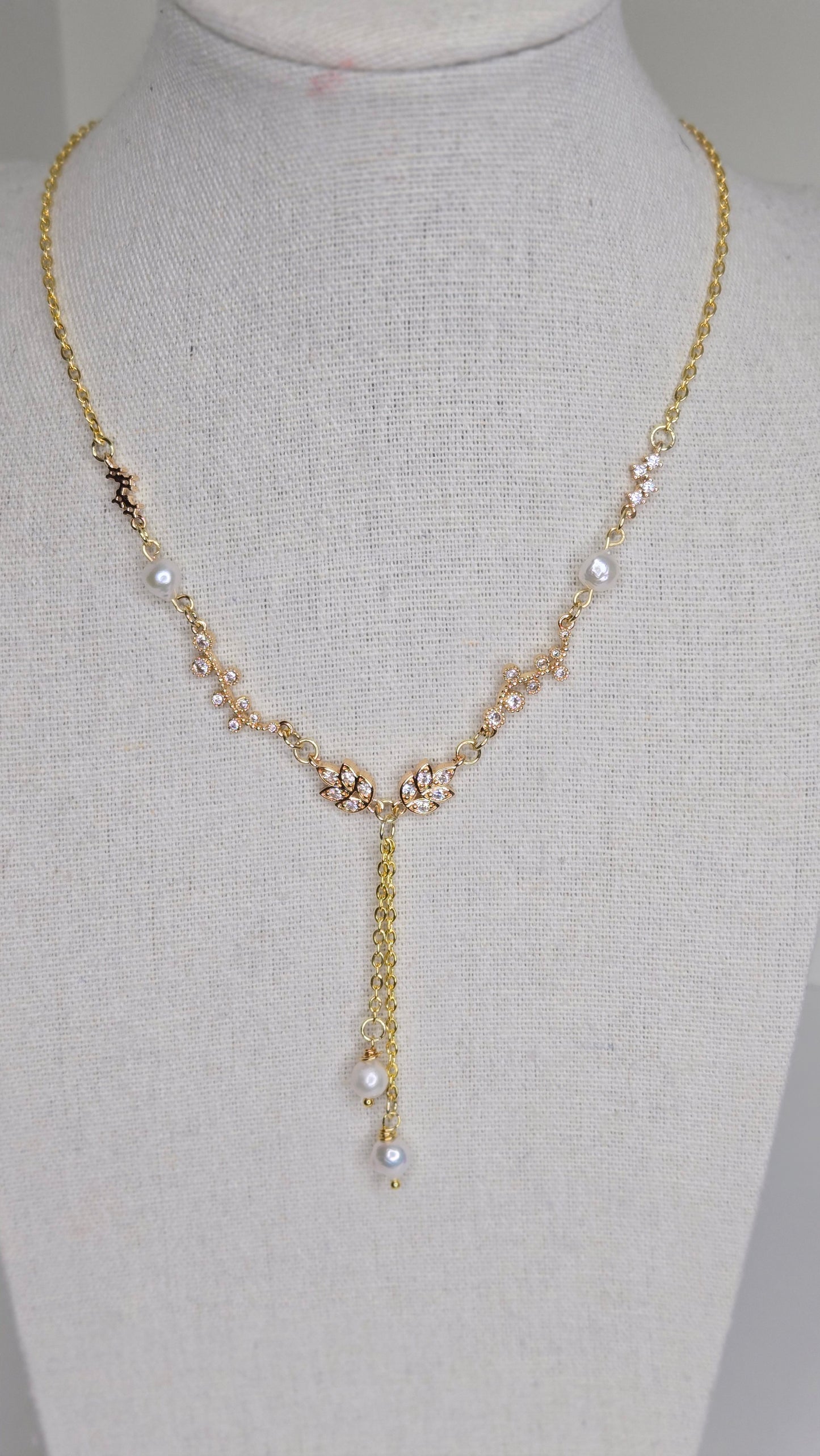 Radiant Pearl Leaf Necklace