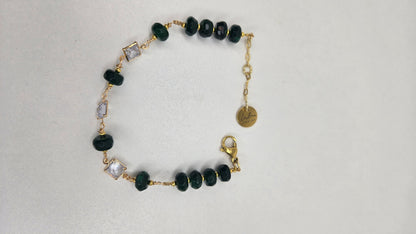 Jade Elegance Bracelet with green jade gemstones, zircon accents and gold-tone details, view 3