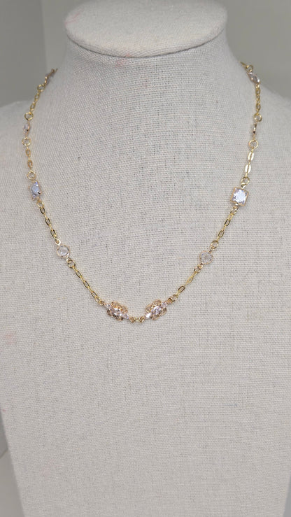Floral Spark Zircon Necklace, gold-tone chain with zircon stones and a floral centerpiece, view 4