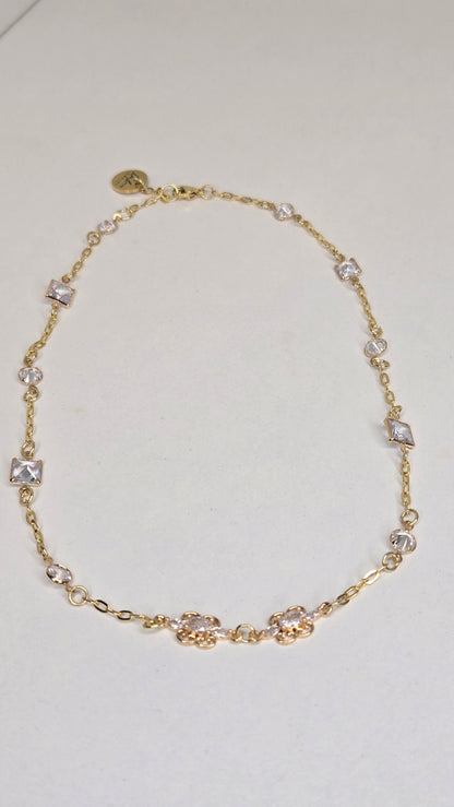 Floral Spark Zircon Necklace, gold-tone chain with zircon stones and a floral centerpiece, view 3