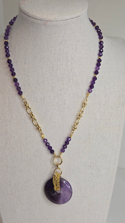 Violet Harmony Amethyst Necklace with amethyst beads and a polished amethyst pendant, view 3