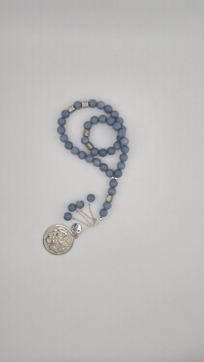 Gemstone Tasbih Collection, four bead tasbihs with Arabic calligraphy medallions, view 14