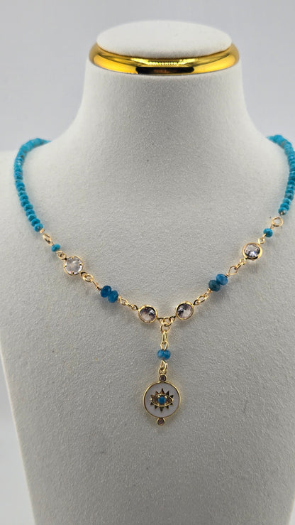 Blue Harmony Necklace with apatite and magnesite gemstones, zircon accents and gold-tone details, view 6