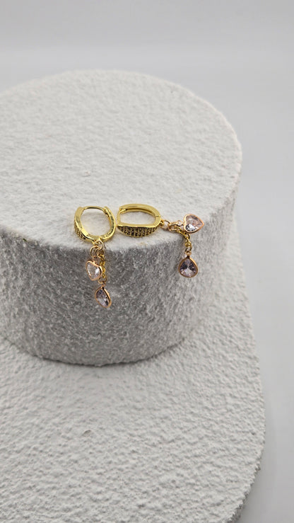 Crystal Heart Drop Earrings with heart-shaped crystals and teardrop zircon charms, view 5
