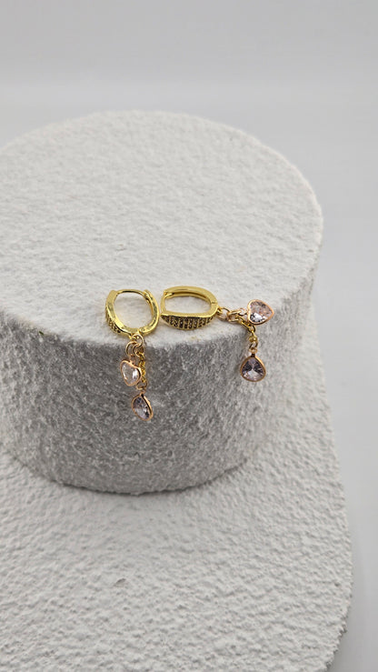 Crystal Heart Drop Earrings with heart-shaped crystals and teardrop zircon charms, view 4