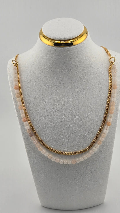 Elegant Harmony Necklace with iridescent opal gemstones on a gold-plated chain, view 4