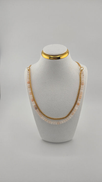 Elegant Harmony Necklace with iridescent opal gemstones on a gold-plated chain