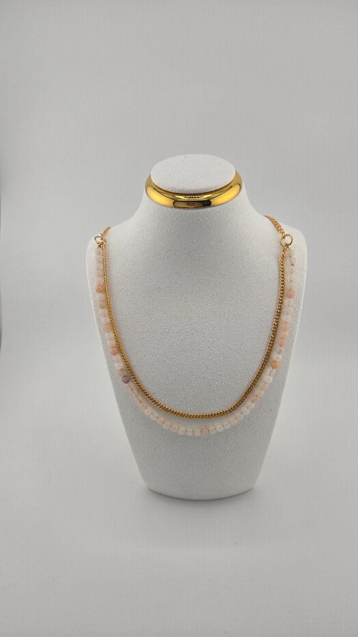 Elegant Harmony Necklace with iridescent opal gemstones on a gold-plated chain