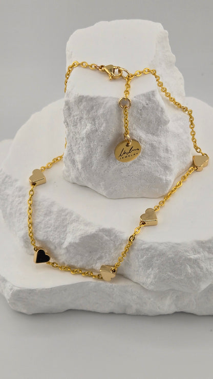 Golden Love Anklet with five polished hearts on a fine gold-tone chain, view 3