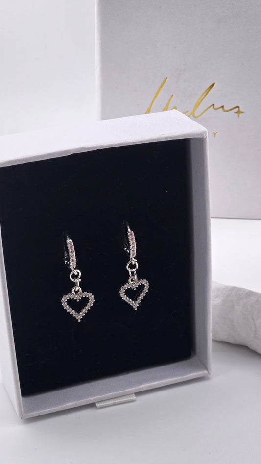 Sparkling Heart Crystal Drop Earrings with open-heart charms and sparkling stones