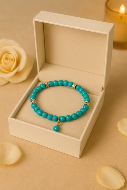Turquoise Serenity Bracelet with smooth turquoise beads and silver accents