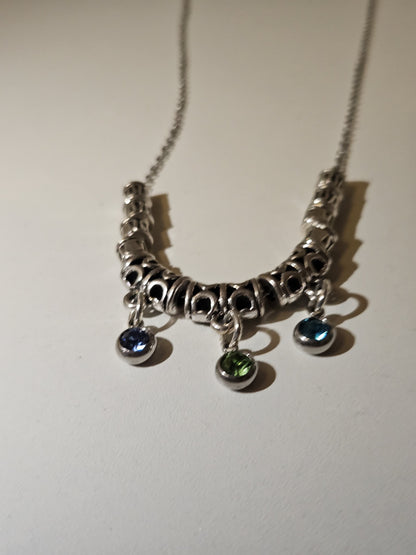 Drops of Dawn Blue Accent Necklace with blue-green drops on an ornate silver-tone chain, view 4