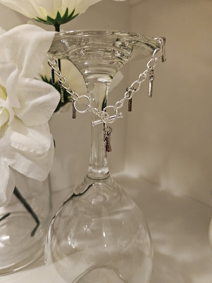 Chain Glow Silver-Tone Bracelet with oval links and dangling dark accents, view 5