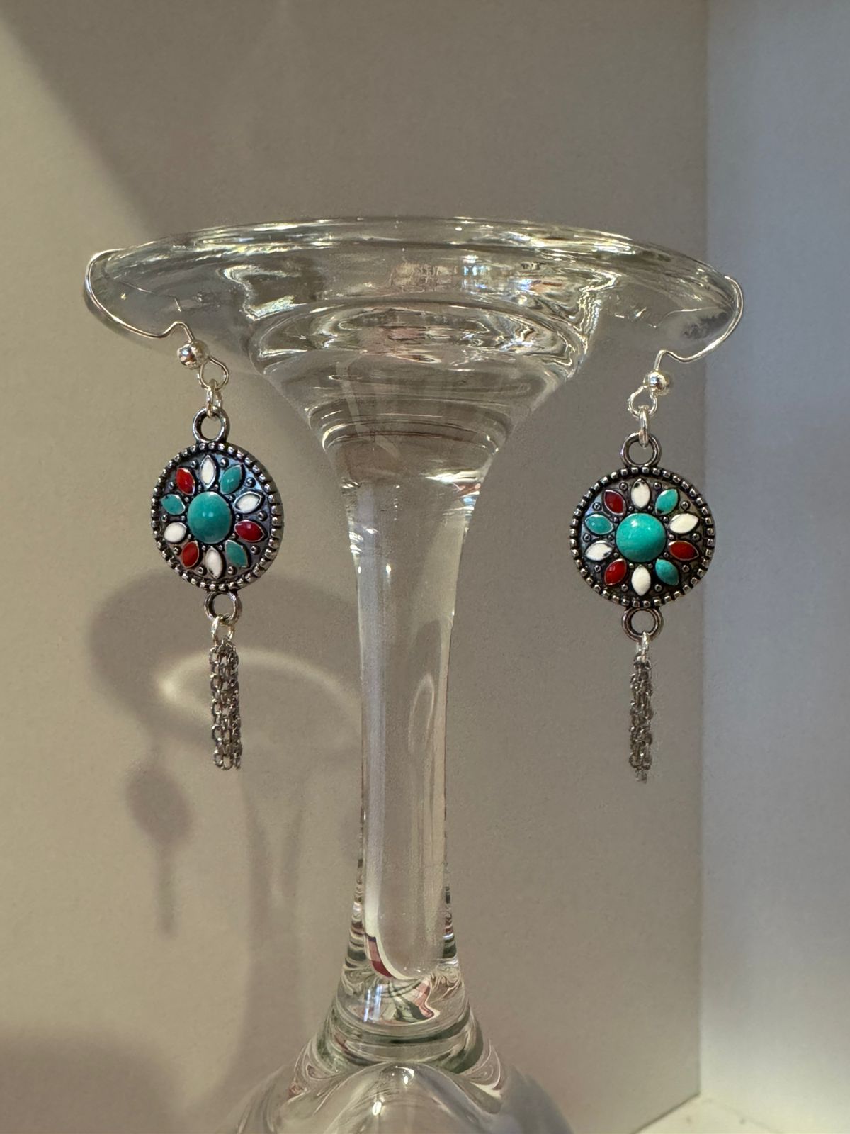 Turquoise Bloom Silver Drop Earrings