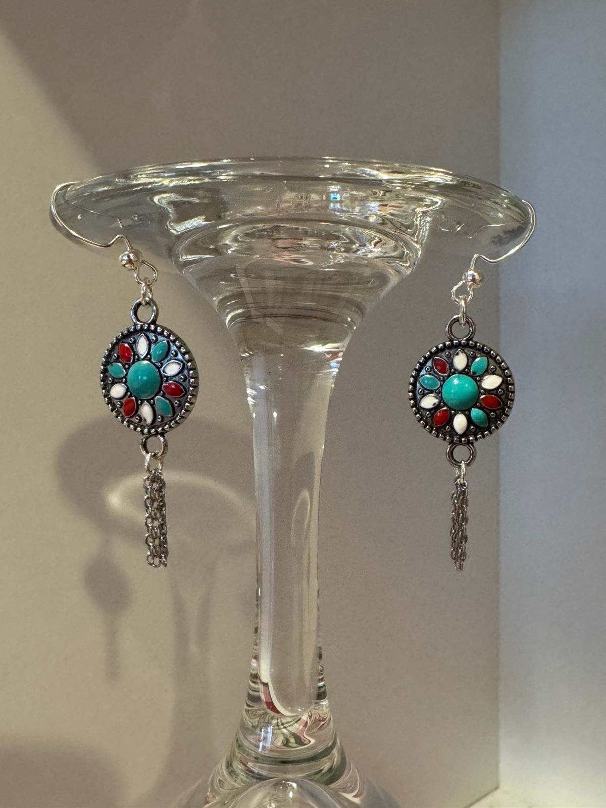Turquoise Bloom Silver Drop Earrings