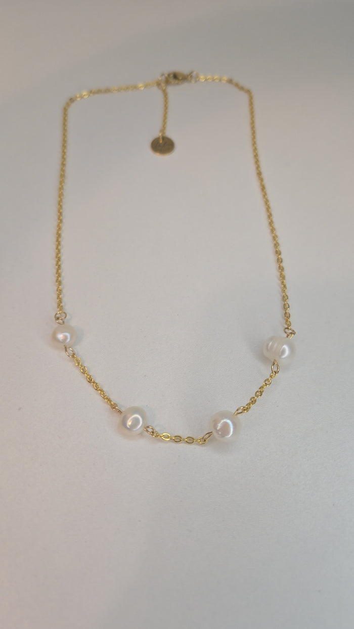 Golden Pearl Chain Necklace with fine gold-tone chain and pearl accents