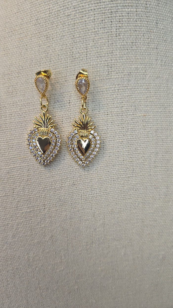 Radiant Heart Earrings, gold-tone heart drop earrings with clear stones