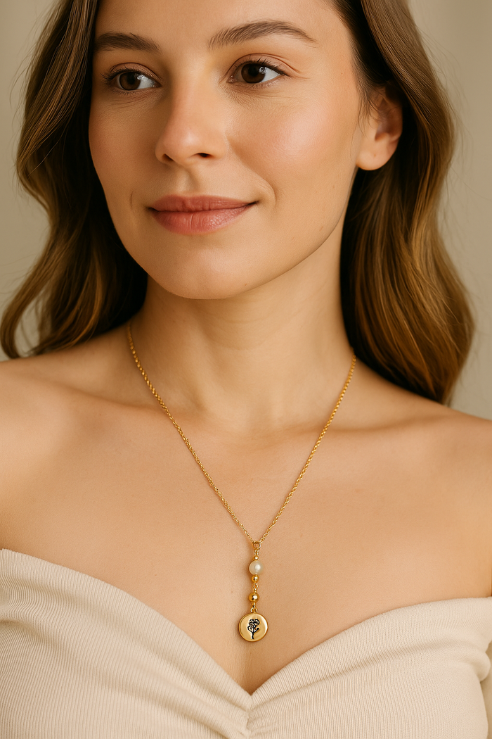 Golden Bloom Necklace, gold-plated with an intricate floral design