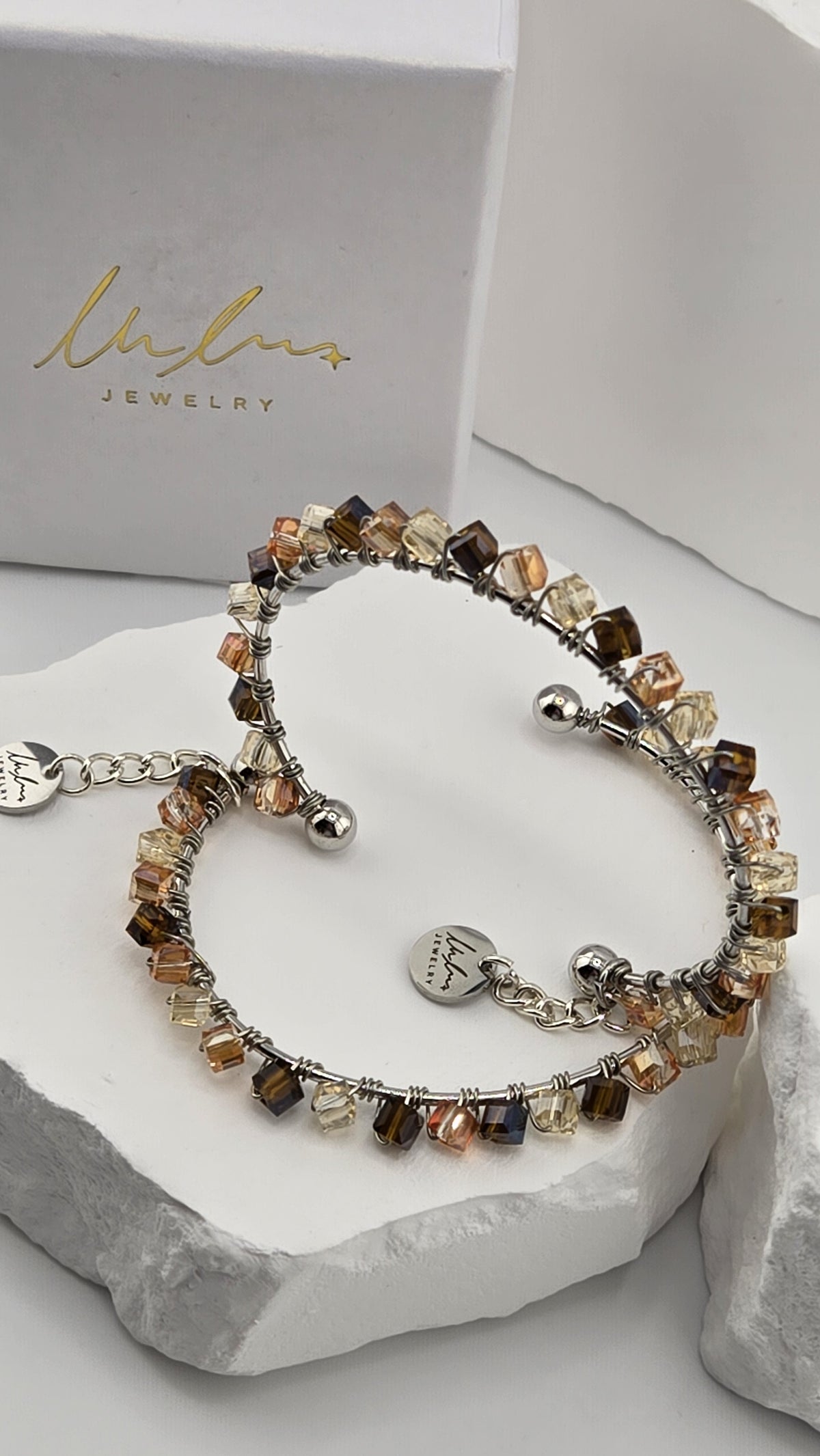 Caramel Prism Bangle, two matching bangles with the LuluTouch gift box, view 4