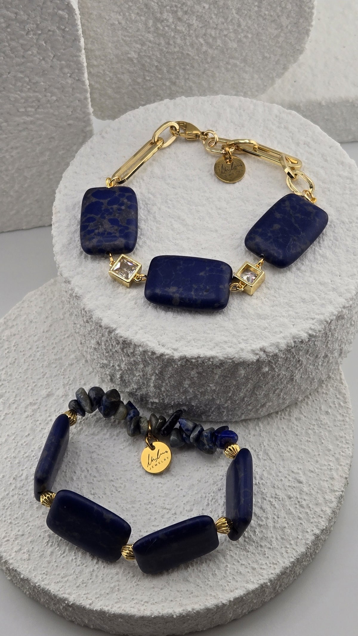 Cobalt Tile Bracelet shown with the Ultramarine Link Bracelet