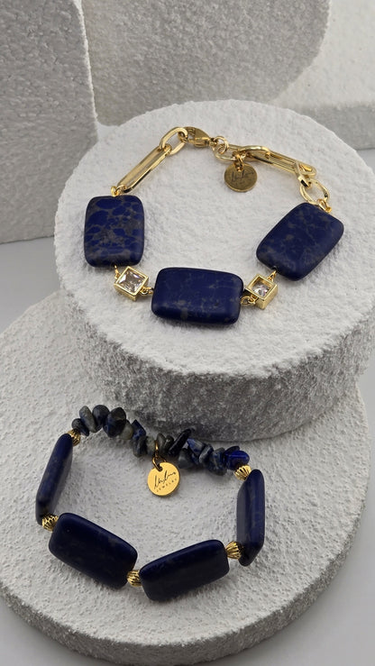 Cobalt Tile Bracelet shown with the Ultramarine Link Bracelet