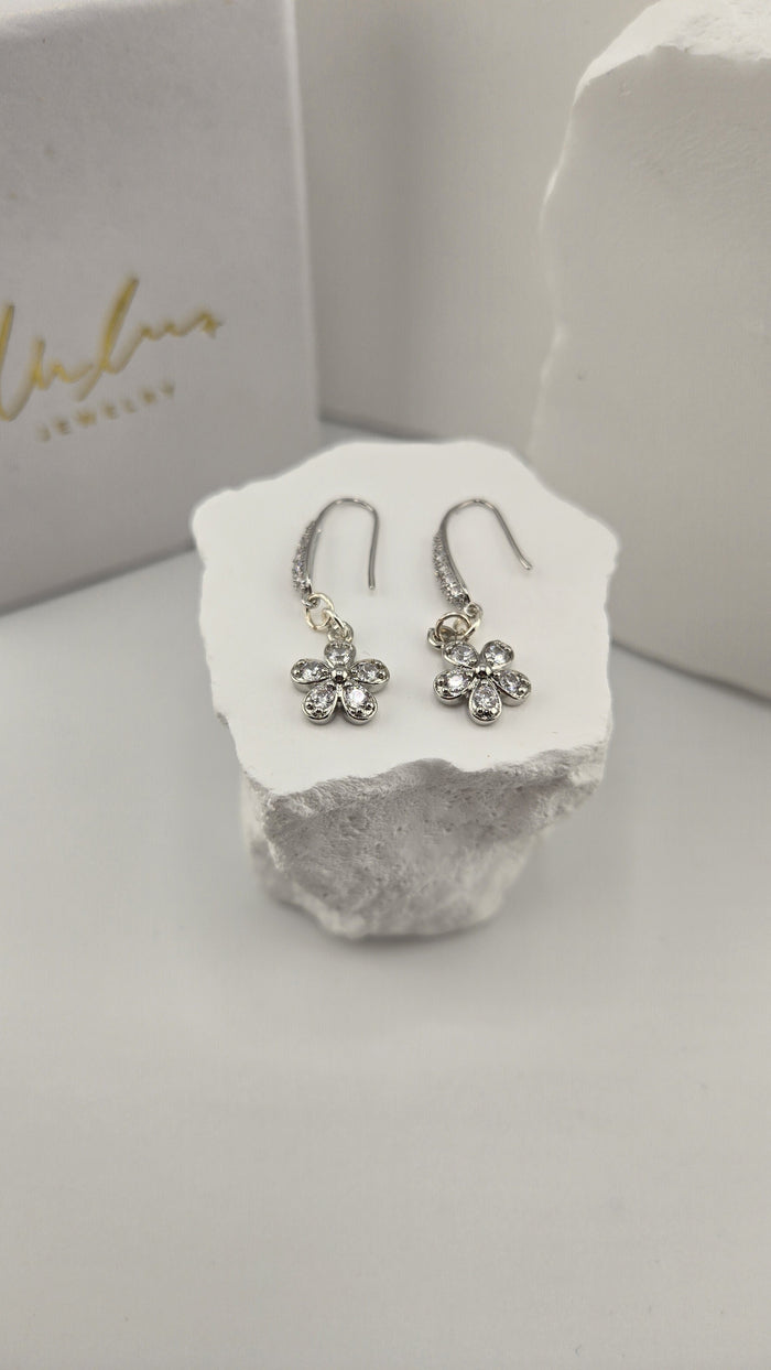 Edelweiss Pavé Earrings, platinum-plated flower charms with sparkling stones