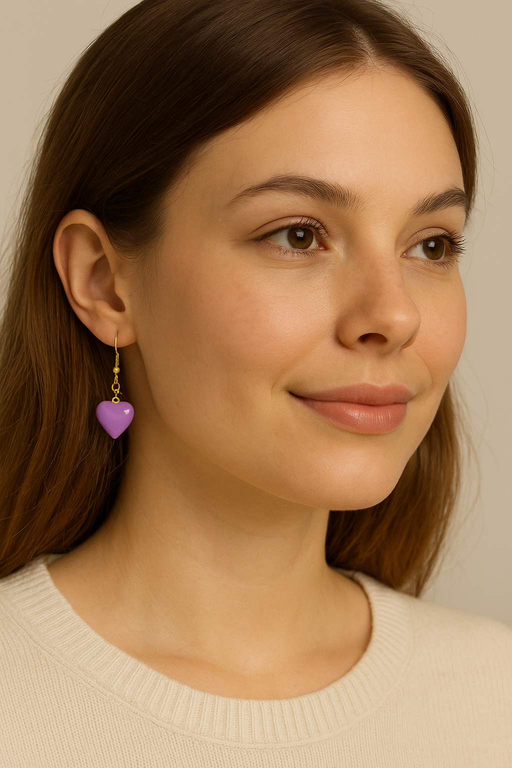 Stylish Lavender Heart Earrings on a neutral background
