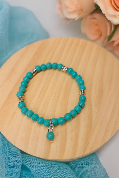 Turquoise Serenity Bracelet with smooth turquoise beads and silver accents, view 3